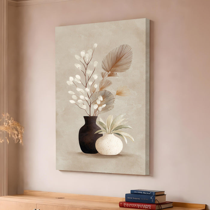 Boho Vase Pampas Stretched Canvas Painting For Living Room | Neutral Decor Stretched Canvas Wall Art For Livingroom Home Decor, Bedroom, Hallway's, Office, Hotel - 56x86 cm