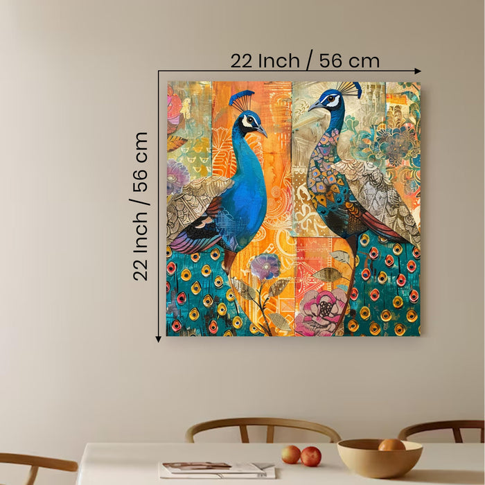 Peacock Vastu Painting for Wall Decoration | Flower Canvas Wall Painting for Living Room, Bedroom, Home and Office Wall Decor (56x56 Cm)