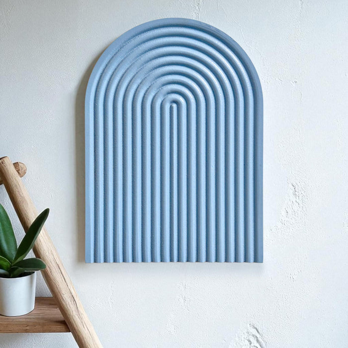 Boho Wall Hanging - Blue Ribbed Textured Blue Arched Wooden Décor, Boho, Wooden Wall Hanging – 22x31 cm