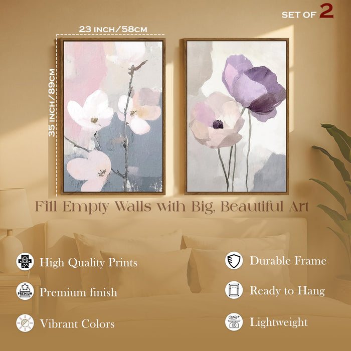 Magnolia Flower Canvas Wall Painting Bohemian Large Wall Art Painting for Living Room Decoration, Stylish Large Wall Art Print for Wall Decor (Set of 2, 58x89 cm)