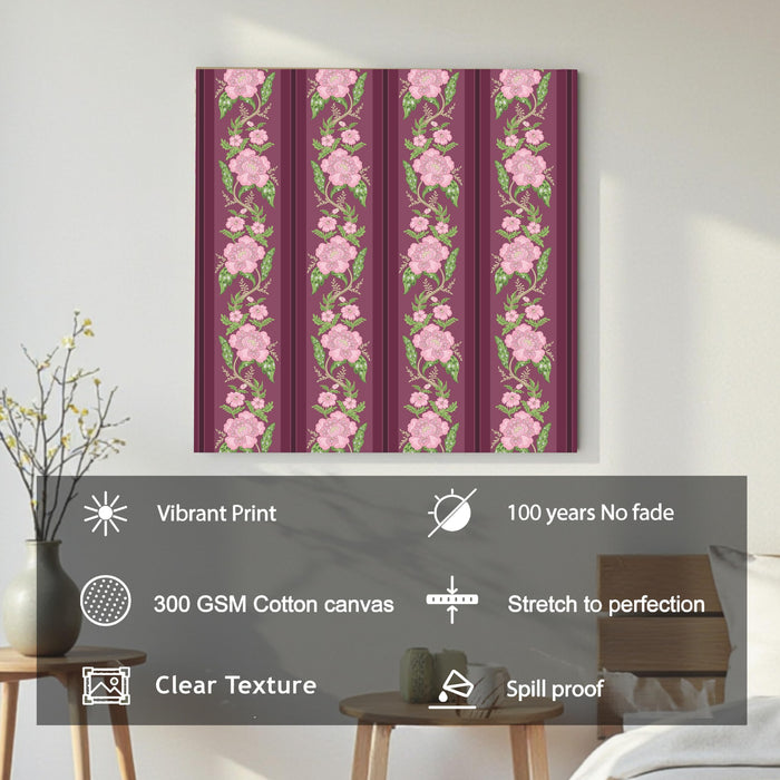 Mughal Miniature Floral Painting for Wall Decoration | Flower Canvas Wall Painting for Bedroom, Living Room, Home and Office Wall Decor (56x56 Cm)