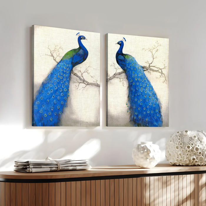 Peacock Theme Stretched Wall Art Print Canvas Painting Pack of 2 | Digital Print On Stretched-Canvas (30x41 CM)