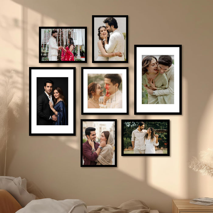 Art Street Photo Frame Set of 7 Black Wall Decor Collage Display Hanging Family Picture Frames Gallery Collection Decor Items Wall Mount Frames Birthday Anniversary Gift, 8x12, 12x12 and 12x16 In