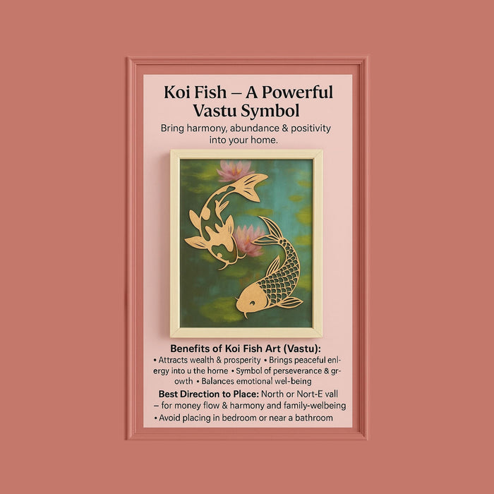 Koi Fish & Lotus Vastu Wall Art – Symbol of Prosperity, Harmony & Good Luck | Elegant Framed Decorative Artwork for Living Room, Office & Bedroom, 33x45 cm