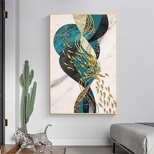 Art Street Canvas Painting Golden Fish Framed Decorative Wall Art For Living Room (Size:23x35 Inch)