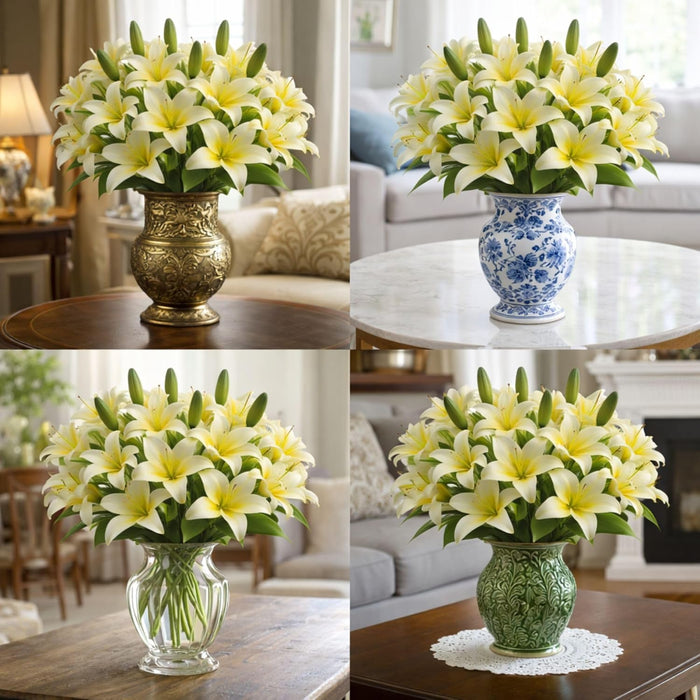 Art Street Artificial Yellow Lily Flower Stick for Vases or Pot Suited for Table Indoor