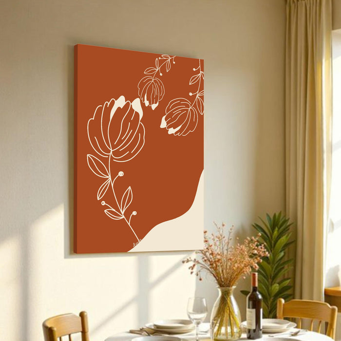 Abstract golden floral Plants Stretched Canvas Wall Art Modern Boho Illustration Painting for Home & Office Wall Decor, (16x22 Inch)