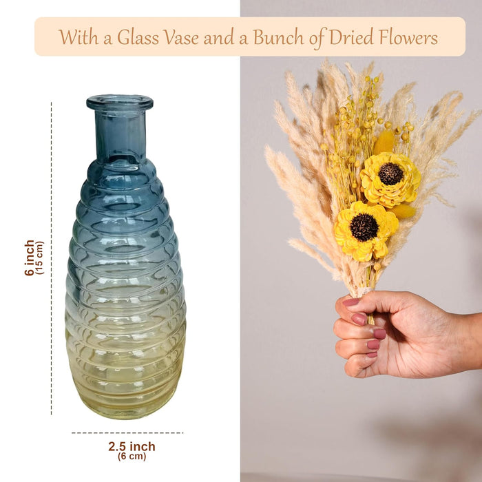 Dried Pampas Grass and Yellow Artificial Sunflower Bouquet Boho Dried Flower Arrangement, Natural Dry Floral Bouquet 30 cm