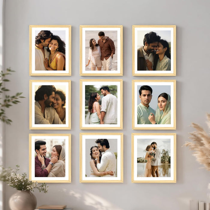 Wooden Cave Design Photo Frame Set of 9 | Black Picture Frames for Photos, Artwork & Certificates | Wall Décor for Living Room & Home (11x14 Inch)
