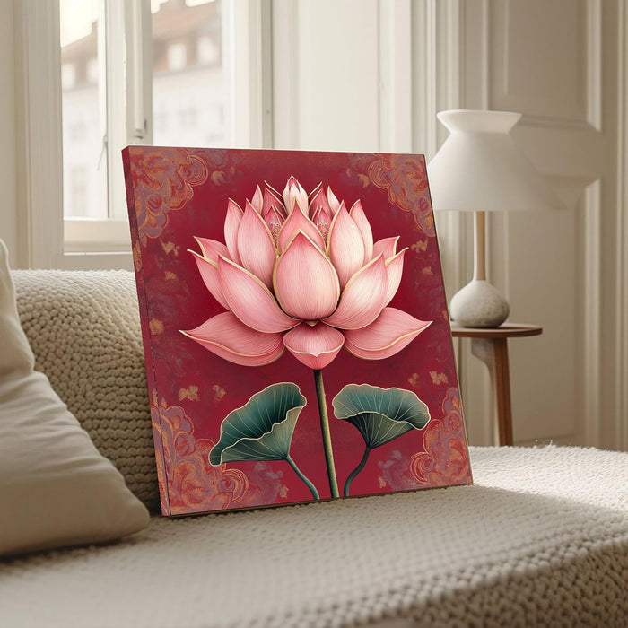 Stretched Canvas Abstract Lotus Art Textured Painting for Wall Decoration 22x22 Inch