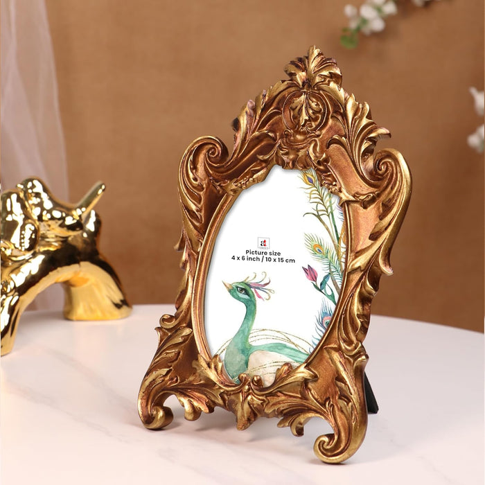Vintage 4x6 Inch Photo Frame Golden Brown – European Style Resin Picture Frame, Stylish Antique Design for Tabletop or Wall Display, 10x15 cm