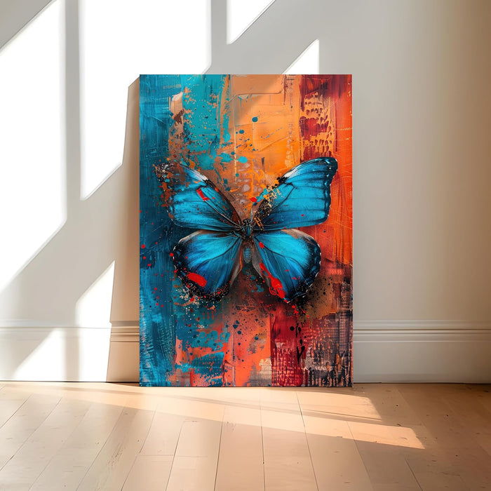 Large Stretched Canvas Painting, Panel Wall Art Print Blue Butterfly Framed Luxury Paintings for Home Décor (Orange, 22x34 Inch)