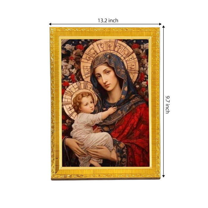 Jesus with Mother Mary Photo Frame for Church, Pooja Room | Divine Christian Deity Wall Art (10x13 Inch)