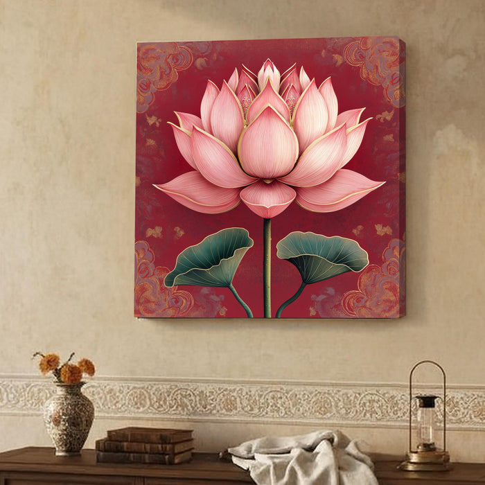 Stretched Canvas Abstract Lotus Art Textured Painting for Wall Decoration 22x22 Inch