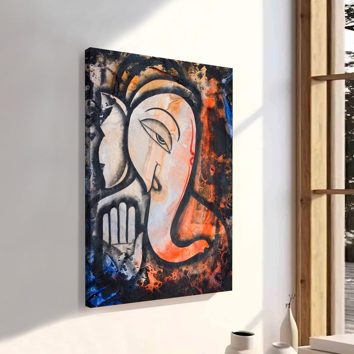 Ganesh Ji Theme Stretched Canvas Painting Art Print | Digital Print On Stretched-Canvas (30x41 CM)
