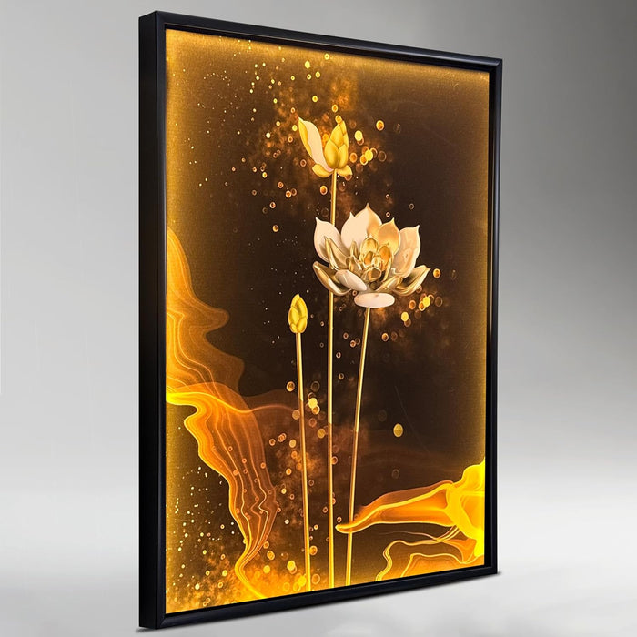 Framed Canvas Art Print with LED Light Decorative Painting Wall, Canvas Art, Digital HD White Lotus Print Wall Decor 43x58 cm