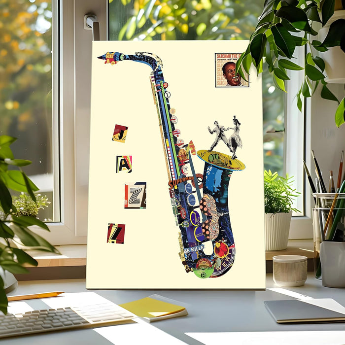 Canvas Painting Wall Art Print Picture Musical Insturment Saxophone strech Decorative Paintings for Home, Living Room and Office Décor (Multi, 16 x 22 Inches) (Retro Music)