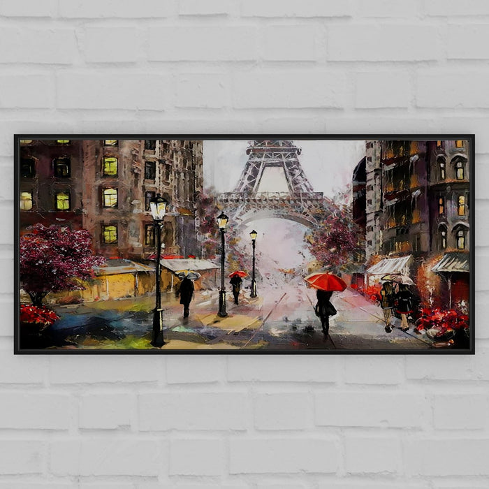 Art Street Abstract Eiffel Tower On Street Large Canvas Painting Panel for Home Décor (Black, 23x47 Inch)