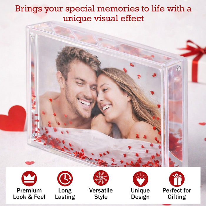 Art Street Red Glitter Liquid Photo Frame, Desktop Tabletop Frame with Heart-Shaped Floating Glitter, Acrylic Water Frames for Valentine's Day Gift, Anniversary, Wedding, Unique Gift, 3.8x4.5 Inch