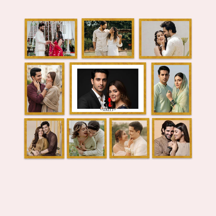 Art Street Photo Frame Set of 10 Gold Wall Decor Collage Display Hanging Family Picture Frames Gallery Collection Decor Items Wall Mount Frames Birthday Anniversary Gift, 8x8, 8x12 and 12x16 In