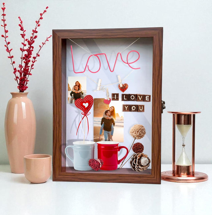 Shadow Box for Memories Memory Collection Box with Slot On Top Beautiful Moments (Brown, A4)