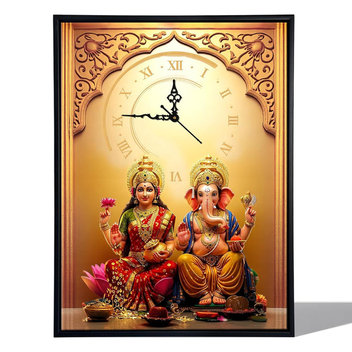 Hindu Religious Portrait Abstract Divine Multicolor Framed Canvas wall art With Clock | Painting with clock. 43x58 cm