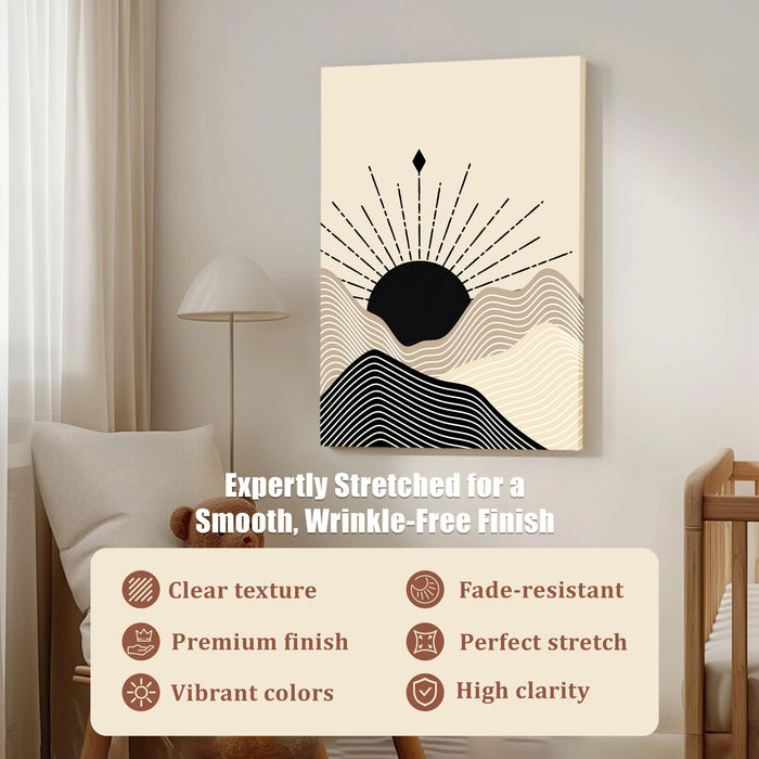 Abstract Sun Rise mountain Stretched Canvas Wall Art Modern Boho Illustration Painting for Home & Office Wall Decor, (16x22 Inch)