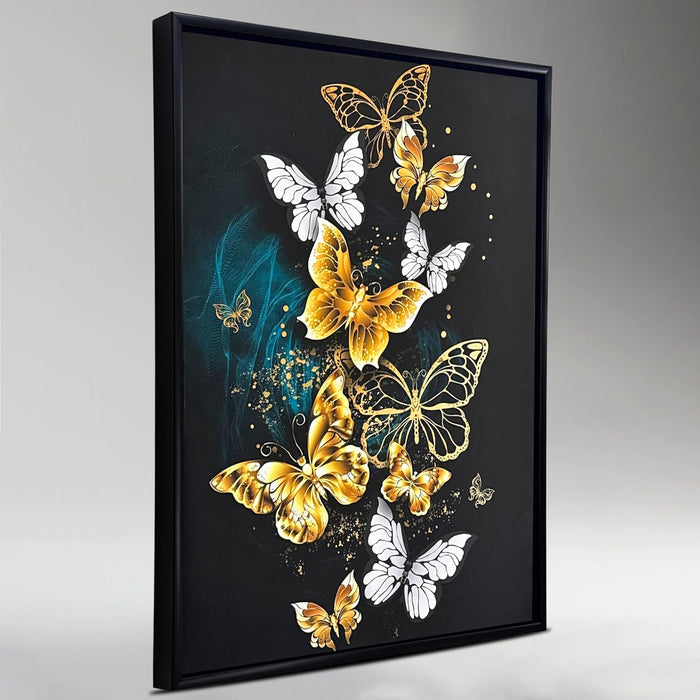 Framed Canvas Art Print with LED Light Decorative Canvas Wall Art Wall Decor Painting Digital Butterflies 43x58 cm
