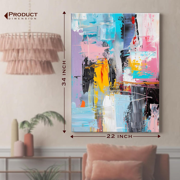 Portrait Abstract Canvas Wall Art painting Vibrant Modern Brush Stroke Multicolor | Digital Painting on Canvas Stretched on Wood (22x34 Inch)