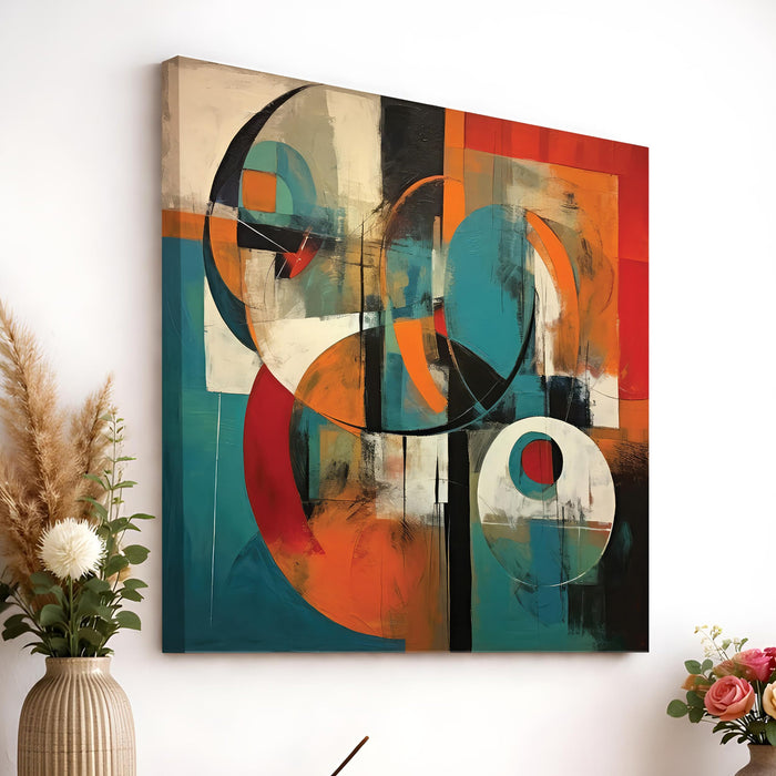 Geometric Abstract Stretched Canvas Painting For Living Room | Mid-Century Modern Wall Art Large Canvas Painting For Livingroom Home Decor, Bedroom, Hallway's, Office, Hotel - 86x86 cm