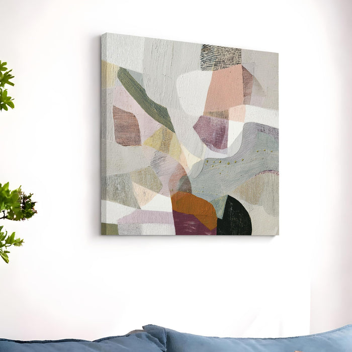 Abstract Textured Geometric Stretched Canvas Wall Art PAinting for Living Room, Modern Pastel Patchwork Painting for Living Room, Home Decor & Office (56xx56 cm)