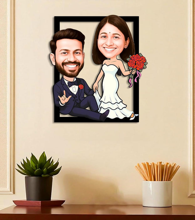 Customized Caricature Character Cartoon Photo Frame, MDF Personalized Caricature Anniversary Gift For Husband, Wife, Customised Gift For Friends & Family, Girlfriend, Boyfriend, Couples