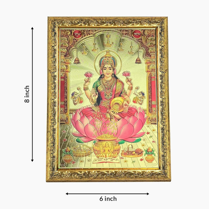 Art Street Goddess Mata Laxmi Photo Frame, Poster for Pooja, Gold Plated God Photo Frames, Home Decor Photo Frame (Size: 6x8 Inch, Gold)