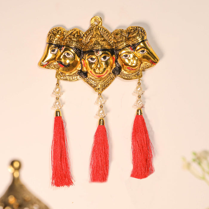 Metal Panchmukhi Hanuman Wall Hanging for Home Temple, Diwali Pooja, Brass Finished Deepawali Decoration, Hanuman Ji, Brass Finished Idols for Wall Hanging 16.5x23 cm