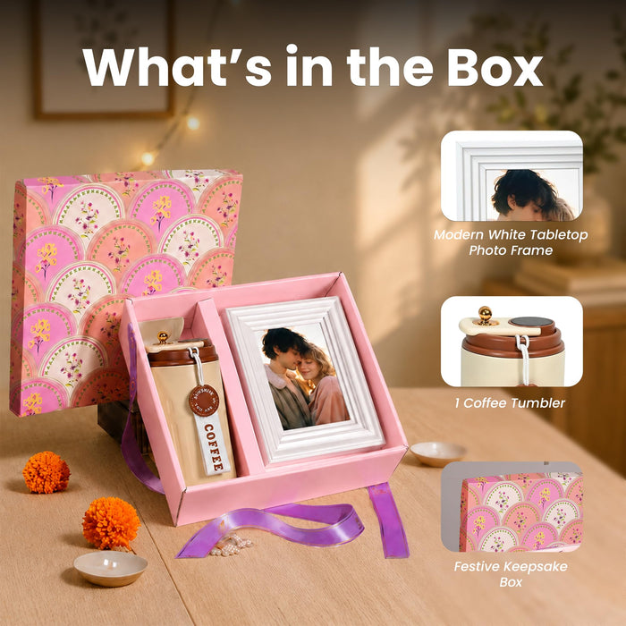 Art Street Rakshabandhan Gift Hamper Set for Brother | Premium Coffee Tumbler with Lid, 4x6 Inch Photo Frame & Reusable Acrylic Daily Planner with Marker