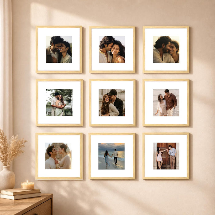 Wooden Cave Design Photo Frame Set of 9 | Black Picture Frames for Photos, Artwork & Certificates | Wall Décor for Living Room & Home (11x14 Inch)