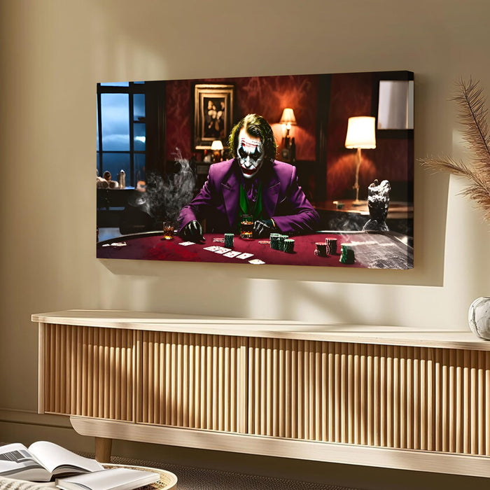 PAINTINGMANTRA Cinematic Poker Table Stretched Canvas Wall Art | Dark Luxury Casino Theme Modern Wall Painting for Living Room, Office & Man Cave Décor, 22x46 Inch