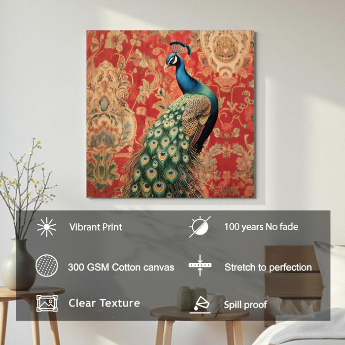 Peacock Vastu Painting for Wall Decoration | Flower Canvas Wall Painting for Living Room, Bedroom, Home and Office Wall Decor (41x41 Cm)