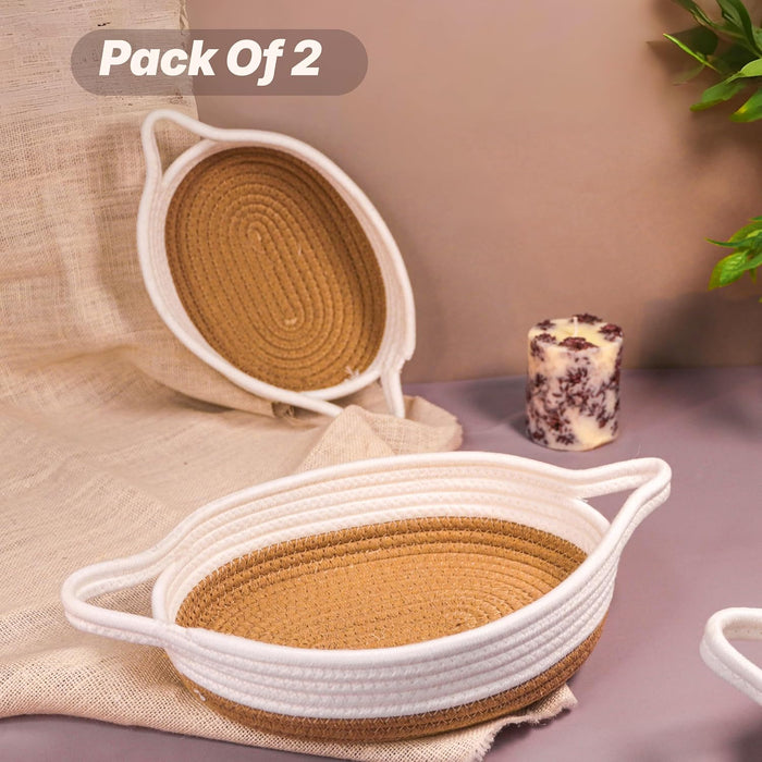 Jute Basket Round Shape Foldable Gift Basket, Storage and Organizer Jute Baskets with Handle (Set of 2)