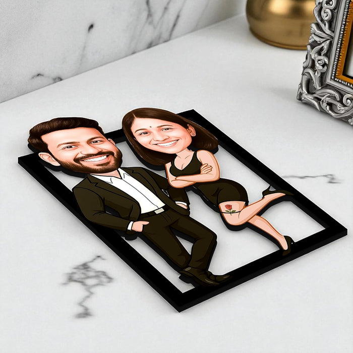 Customized Caricature Character Custom Cartoon Photo Frame, MDF Wood Personalized Anniversary Gift For Husband, Wife, Customised Gift For Friends & Family, Girlfriend, Boyfriend, Couples