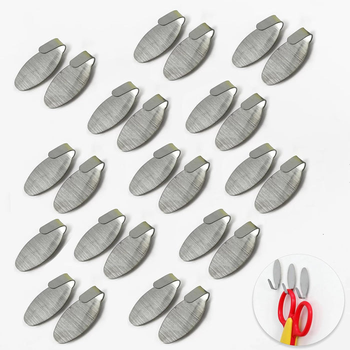 Art Street Adhesive Wall Hooks, Multipurpose Small Oval Stainless Steel Adhesive Hooks - Load Capacity Upto 1 Kg - Silver (Pack Of 25, Size: 1.5x3.5 Cm)