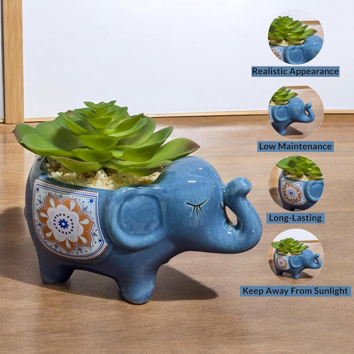 Ceramic Potted Vase New Elephant Shape Pot for Table Top, Dining Table (Blue, Size: 5.5x4 Inch)