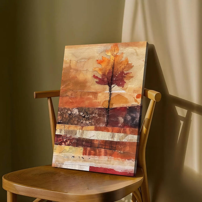 Abstract Artwork of a Leaf as Tree in Orange, Brown, and Beige | Digital Painting On Canvas Stretched on Wood (16x22 Inch)