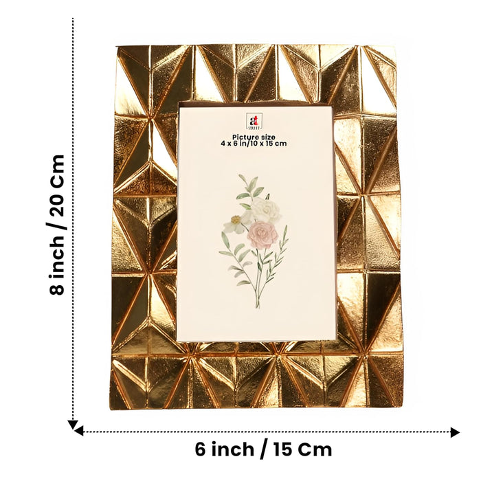 Vintage Photo Frame Golden Geometric – European Style Resin Picture Frame for Tabletop Display, Antique Look.