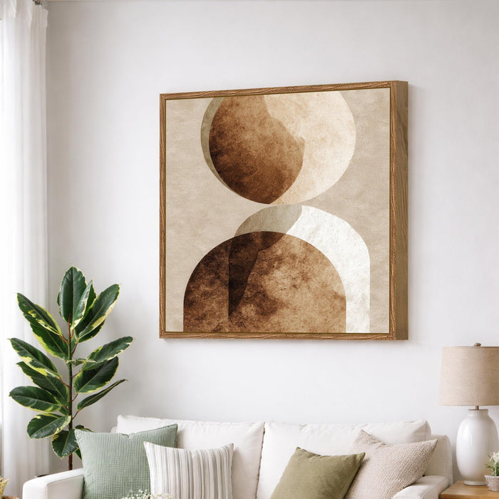Abstract Boho Framed Painting For Living Room | Earth Tone Geometry Large Canvas Painting With Frame Wall Art For Bedroom, Hallway's, Office, Hotel, Size 58x58 cm