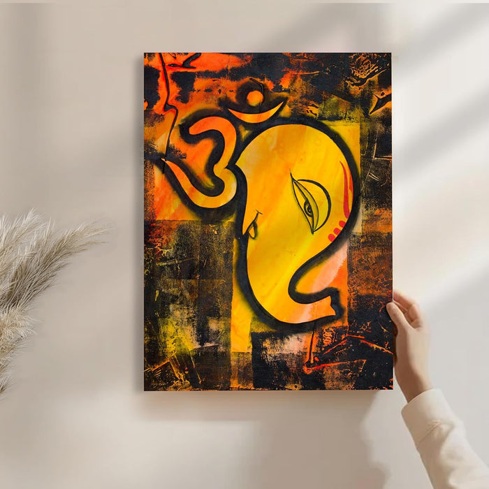 OM Ganesh Ji Theme Stretched Canvas Painting Art Print | Digital Print On Stretched-Canvas (30x41 CM)