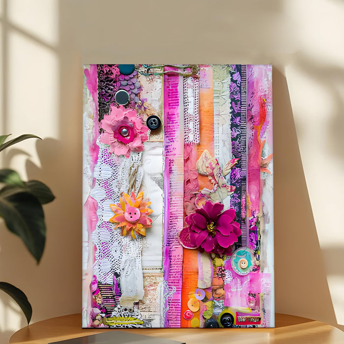 Floral 3d Paper Clipart Layered Artwork Wall Painting | Stretched Canvas Flower Wall Painting for Living Room, Bedroom, Home and Office Wall Décor (41x56 cm)