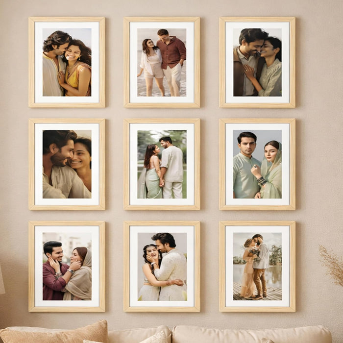 Wooden Cave Design Photo Frame Set of 9 | Black Picture Frames for Photos, Artwork & Certificates | Wall Décor for Living Room & Home (11x14 Inch)