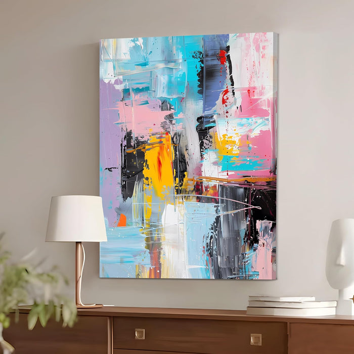 Portrait Abstract Canvas Wall Art painting Vibrant Modern Brush Stroke Multicolor | Digital Painting on Canvas Stretched on Wood (22x34 Inch)