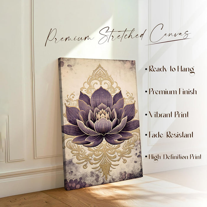 Abstract Stretched Canvas Multicolor Wall Art Painting Purple Lotus Indian Folk Digital Painting  ‰ÛÒ 22x34 Inch